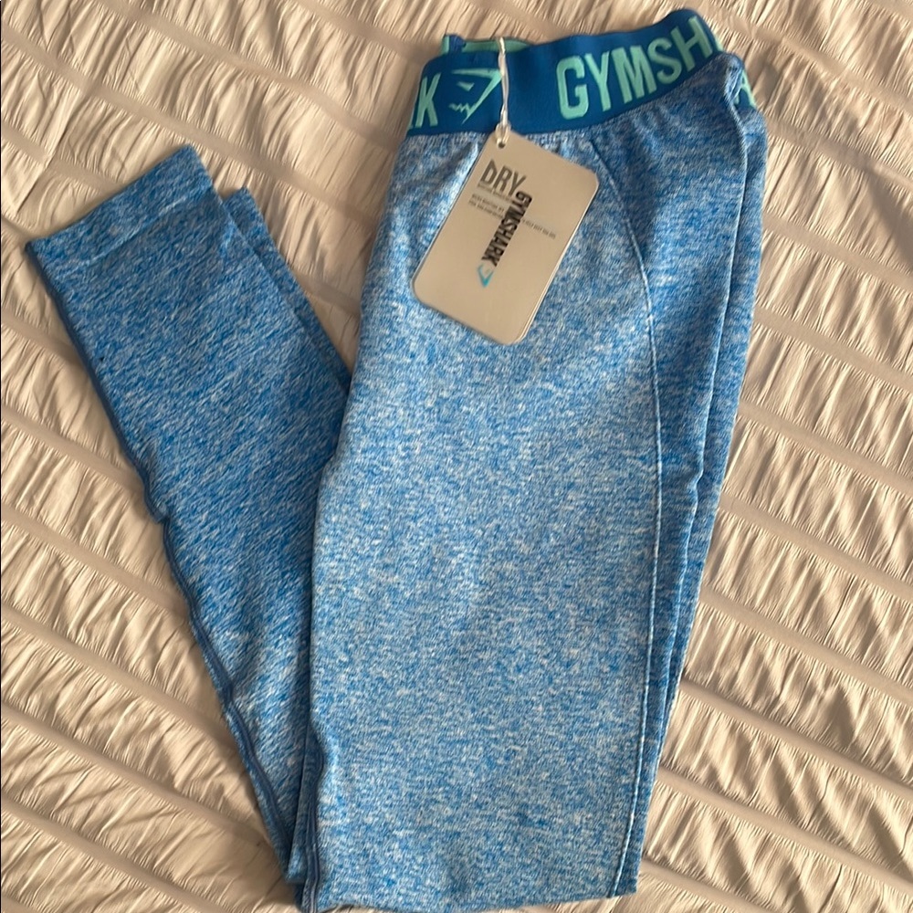 Gymshark Blue Marled Leggings with Teal Waistband